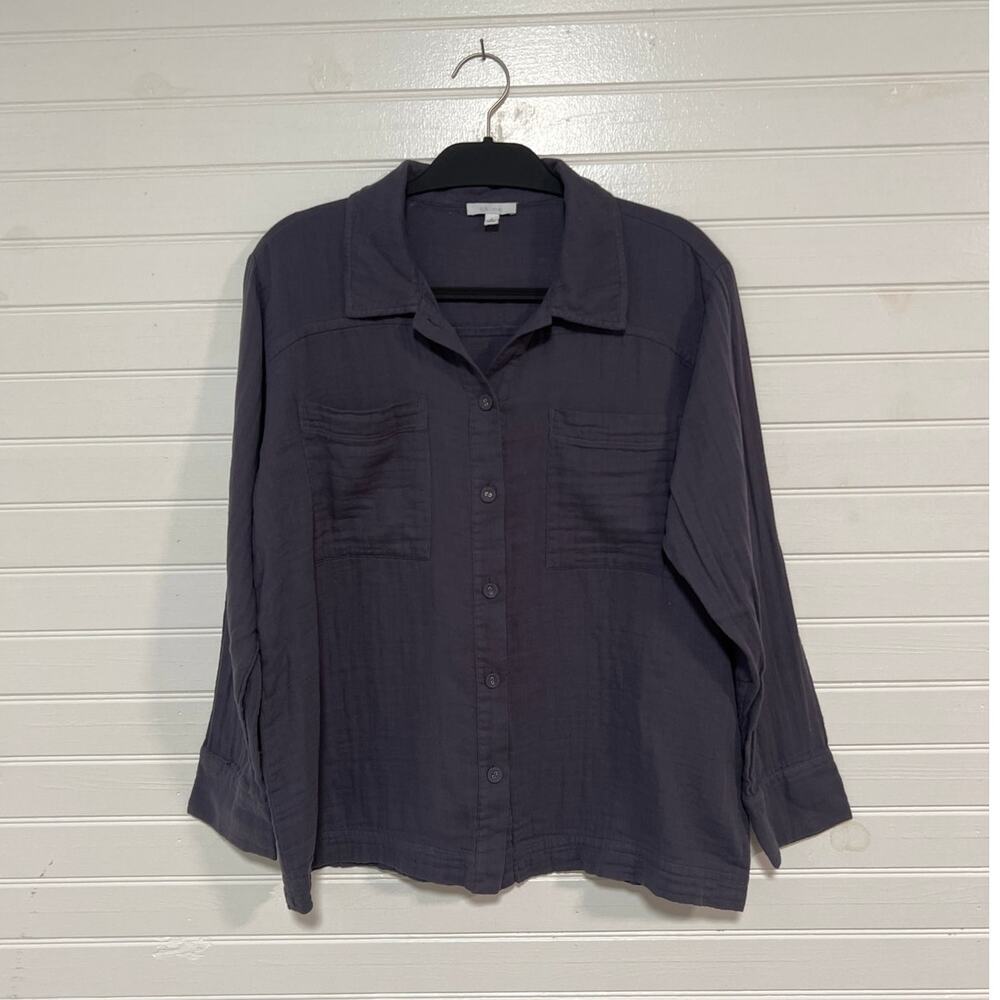 Calme Johnny Was Cotton Gauze Button Up Shirt Size Small Grey Long Sleeve Top